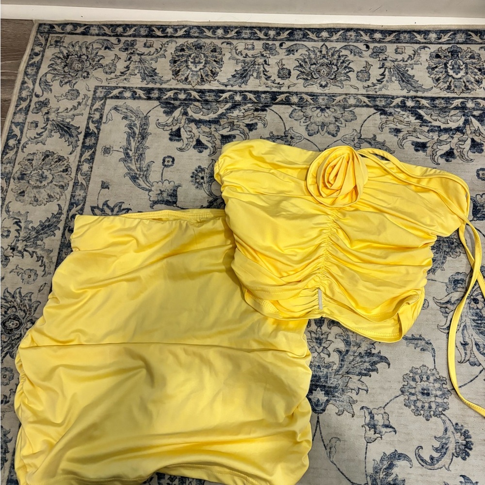 SHEIN Yellow Ruched Chemise Set
